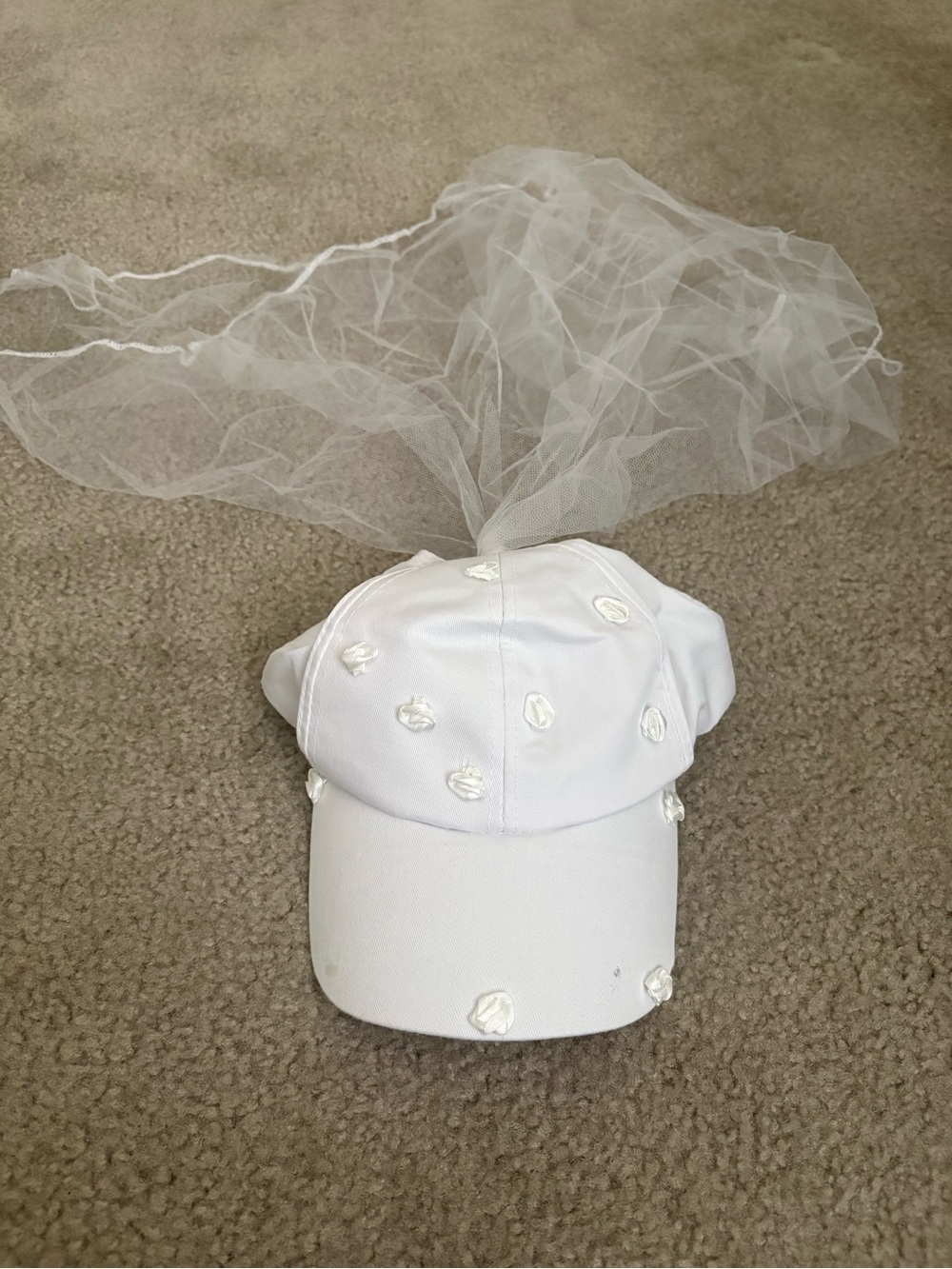 Wedding/Bachelorette Baseball hat with tulle veil attached - rosettes